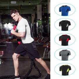 Yuerlian Elastic Men Short Sleeve Athletic Sports Training Compression Tops