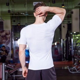 Yuerlian Men V Neck T-Shirt Sport Bodybuilding Short Sleeve Fitness Shirt