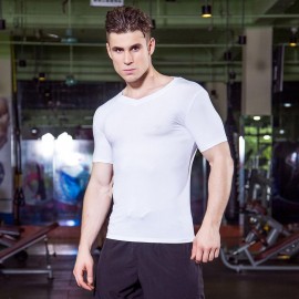 Yuerlian Men V Neck T-Shirt Sport Bodybuilding Short Sleeve Fitness Shirt